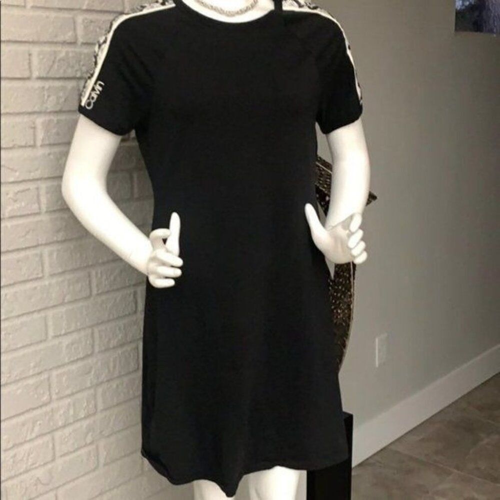 Calvin Klein Women Black Animal Print Insert T-Shirt Dress Size M